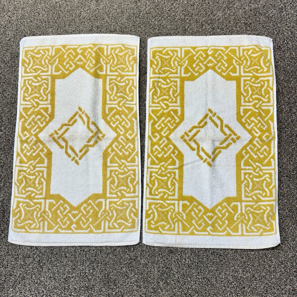 2 Vintage Montgomery Ward Style House Yellow Gold Cotton Bath Towel 70s MCM